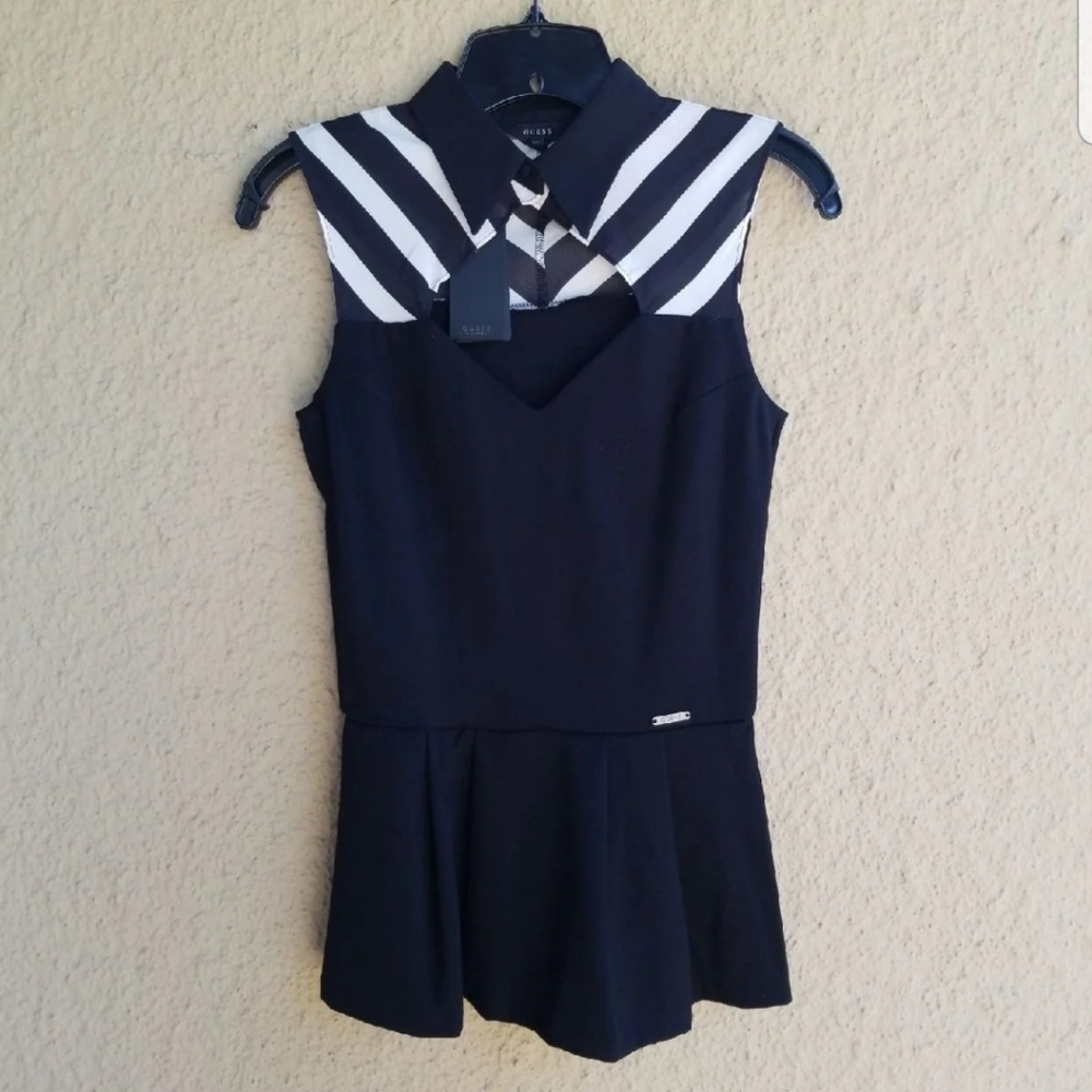 New Guess Peplum Black and White Top NEW!